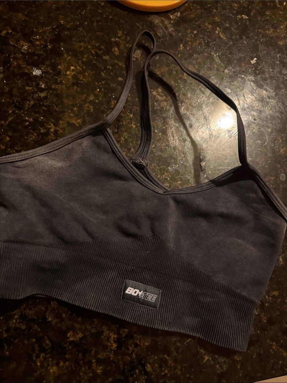 Grey/Black NEVER WORN Sports Bra -  BO+TEE Ribbed Sports Bralette - Thin Strappy
